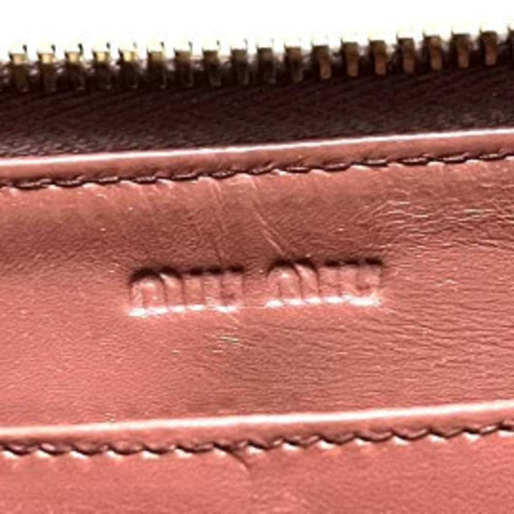 Miu Miu Long Wallet Embossed Leather Round Zipper Pink Beige Cream - Picture 5 of 6